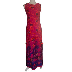 Vintage 70's SEARS HAWAIIAN FASHION Sz 10 Womens Fuchsia Purple Orang Maxi Dress